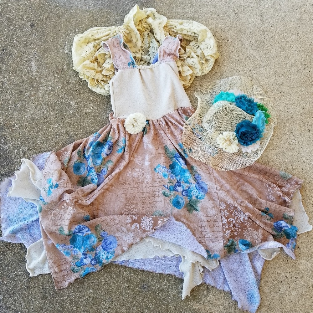 ♻️ Spring Dress Set Bolero Mini Hat 24M 2T 2 UPCYCLE Recycled ♻️ ♥️
